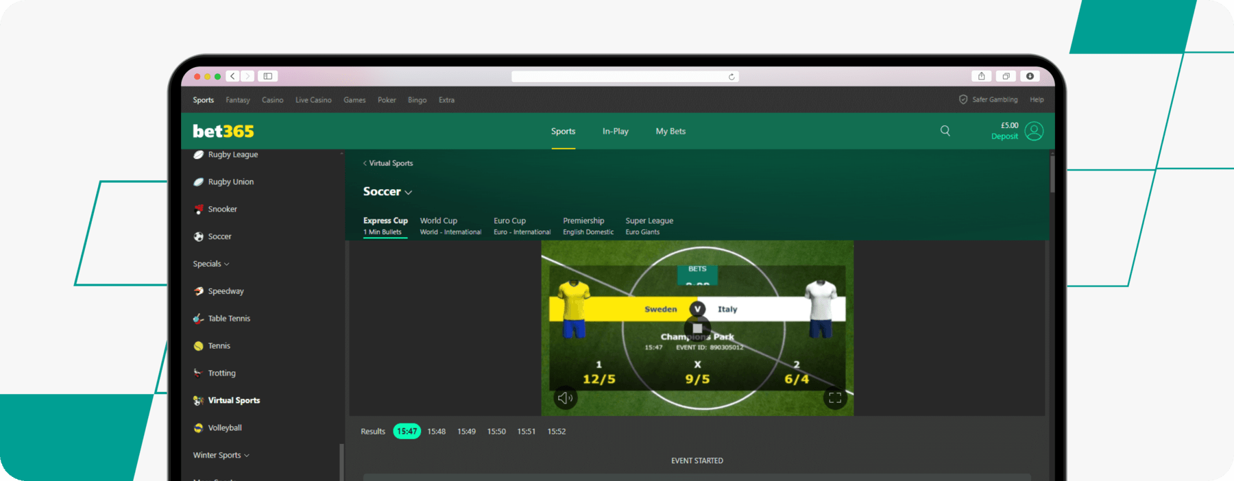 desktop Screenshot of bet365 Virtual Markets