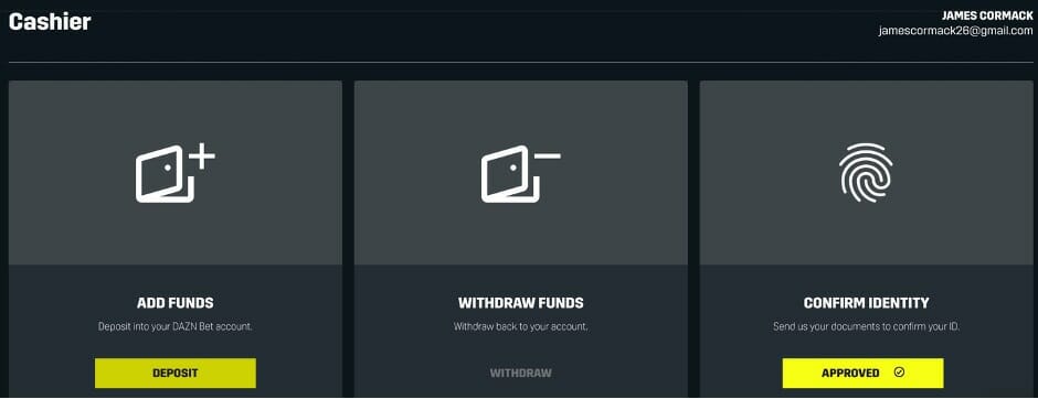 DAZN Bet deposit process screenshot