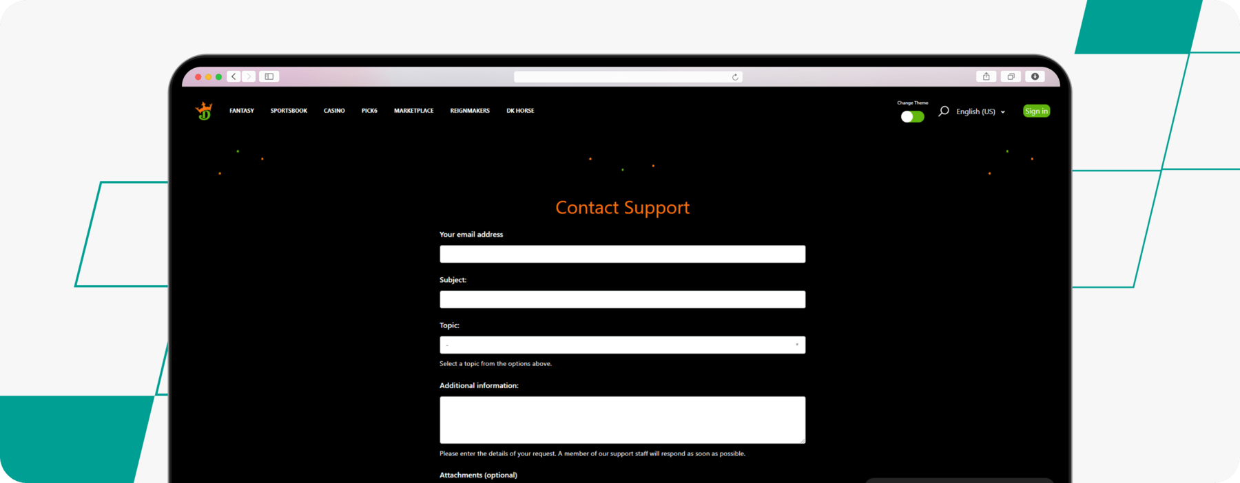 draftkings contact support page screenshot