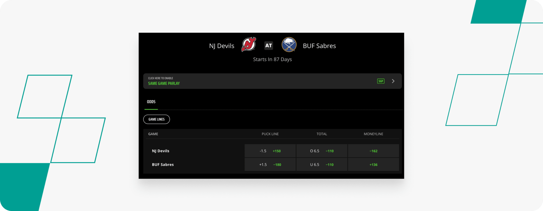 DraftKings Devils VS Sabres Desktop