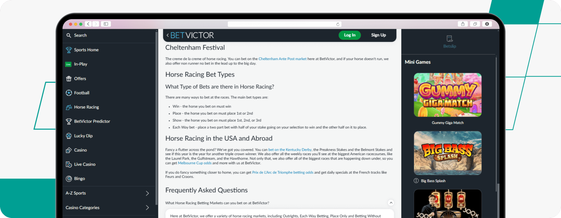 Screenshot of BetVictor Horse Racing Information Page